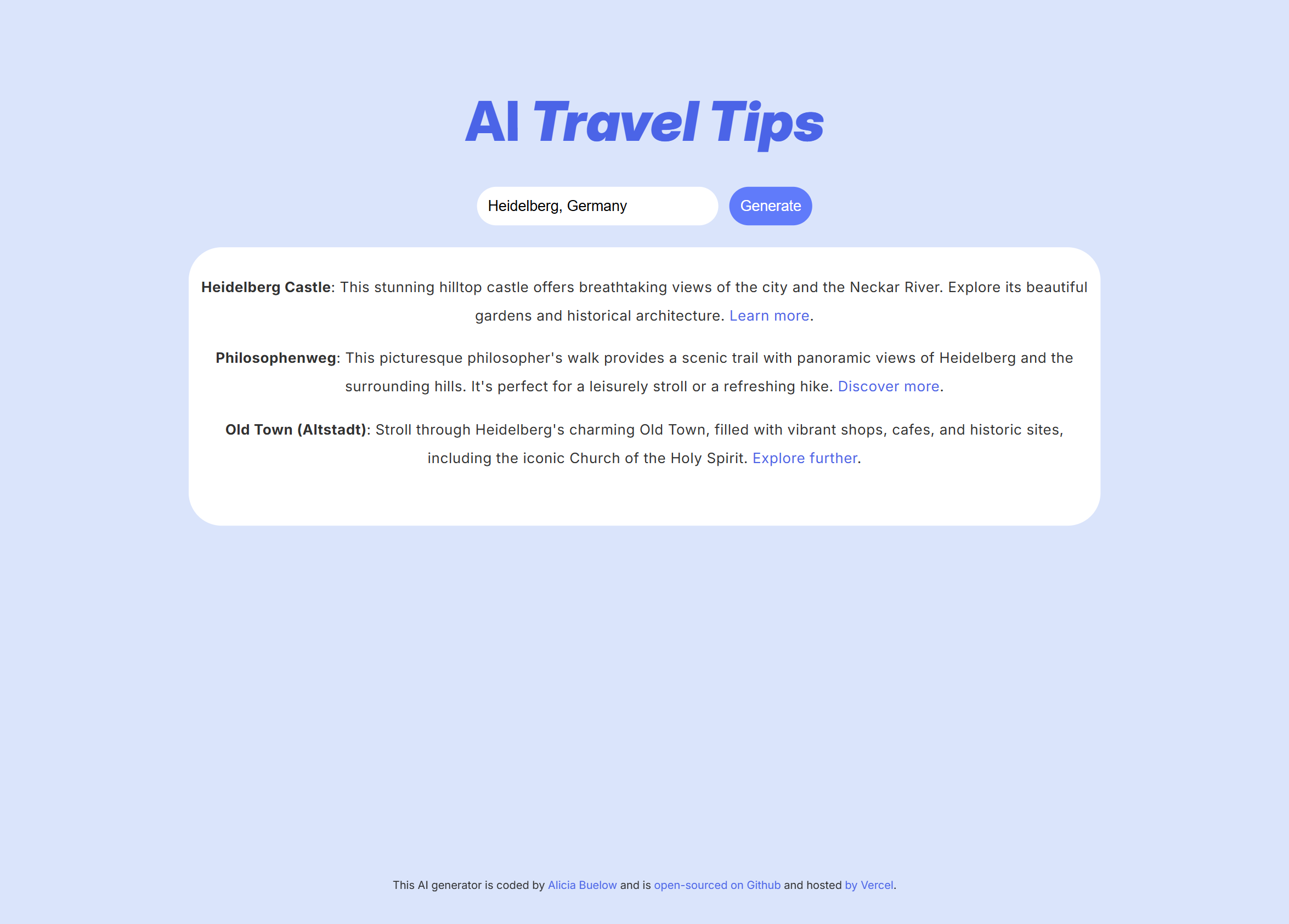 Preview of Travel Tips webpage
